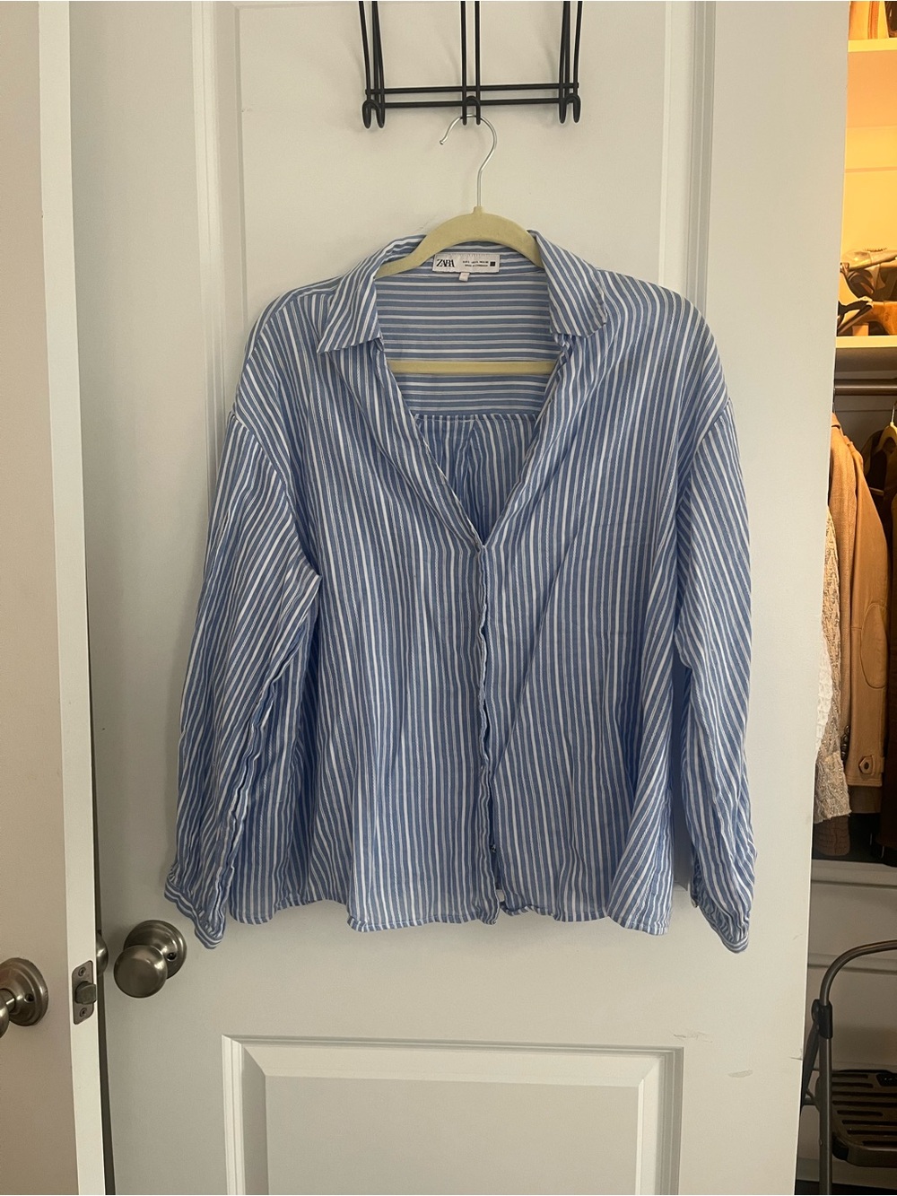 Zara Blue and White Striped Shirt